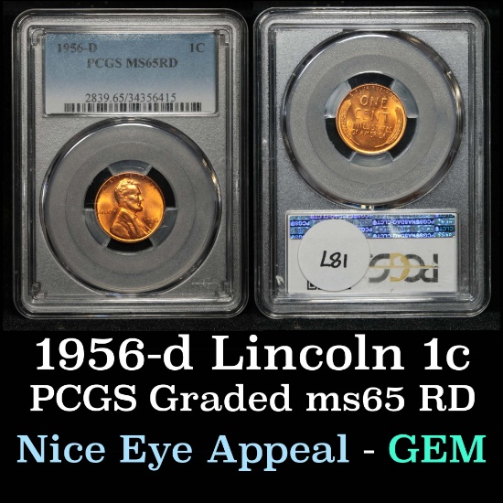 PCGS 1956-d Lincoln Cent 1c Graded ms65 RD By PCGS