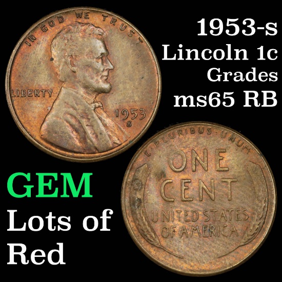 1953-s Lincoln Cent 1c Grades GEM Unc RB