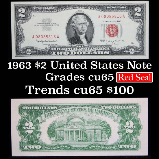 1963 $2 Red seal United States note Grades Gem CU