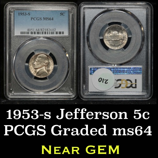 PCGS 1953-s Jefferson Nickel 5c Graded ms64 By PCGS