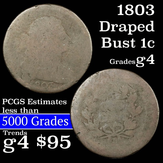 1803 Draped Bust Large Cent 1c Grades g, good