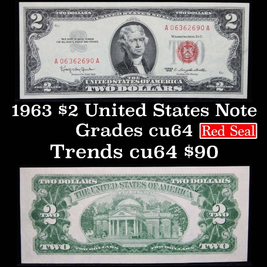 1963 $2 Red seal United States note Grades Choice CU