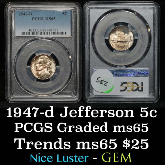 PCGS 1947-d Jefferson Nickel 5c Graded ms65 By PCGS