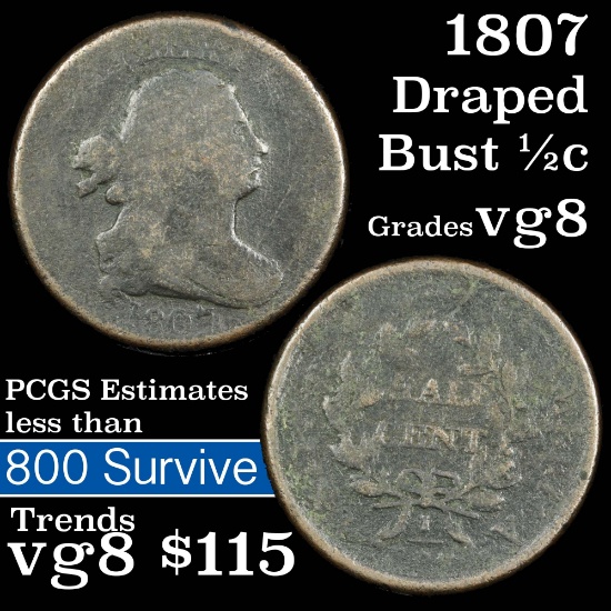 1807 Draped Bust Half Cent 1/2c Grades vg, very good