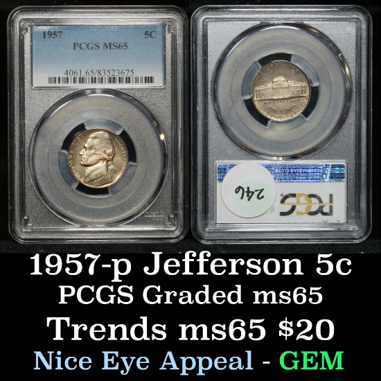 PCGS 1957-p Jefferson Nickel 5c Graded ms65 By PCGS