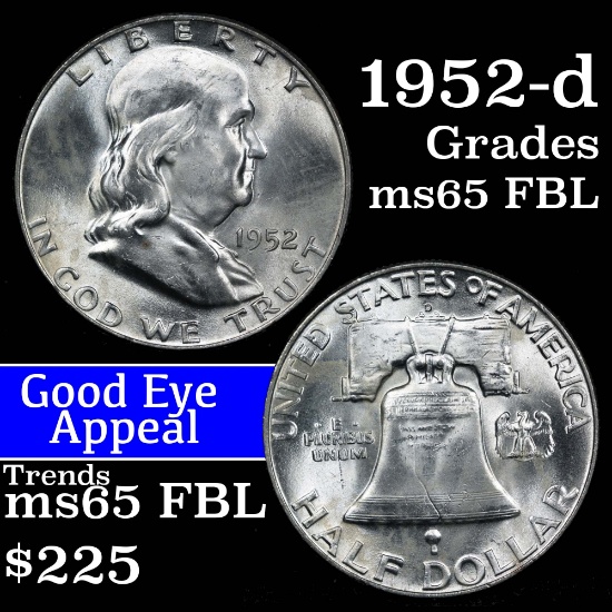 1952-d Franklin Half Dollar 50c Grades GEM FBL (fc)