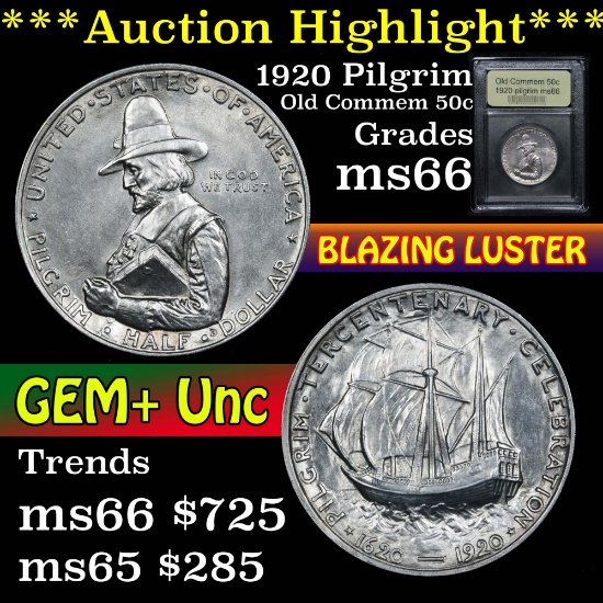 ***Auction Highlight*** 1920 pilgrim Old Commem Half Dollar 50c Graded GEM+ Unc By USCG (fc)