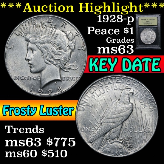 ***Auction Highlight*** 1928-p Peace Dollar $1 Graded Select Unc By USCG (fc)
