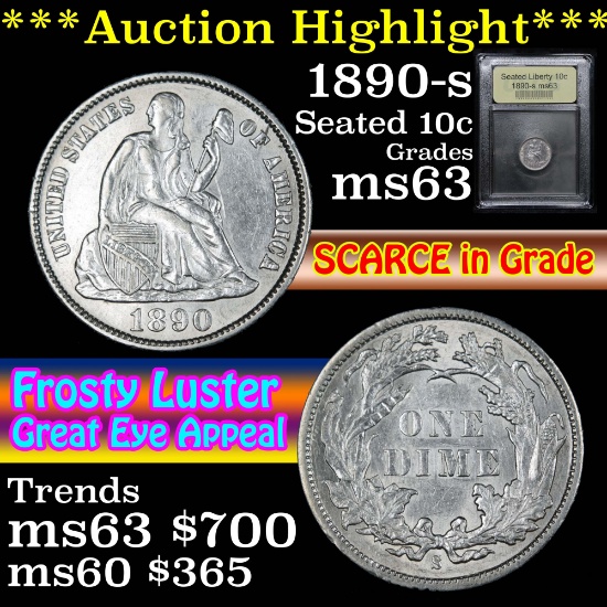 ***Auction Highlight*** 1890-s Seated Liberty Dime 10c Graded Select Unc By USCG (fc)