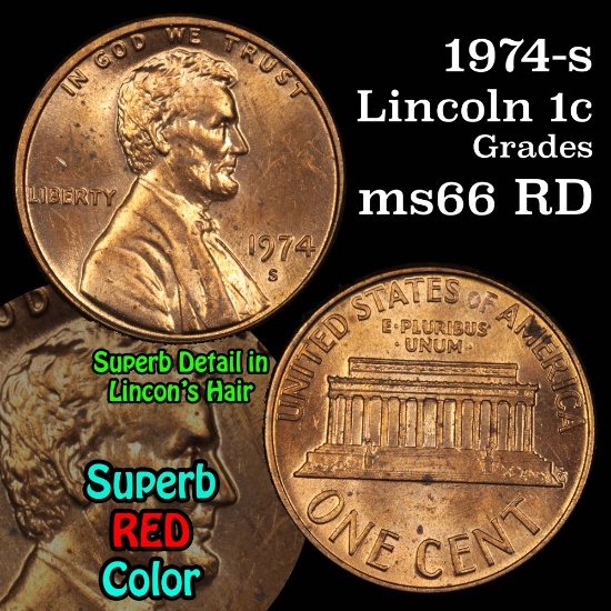 1974-s Lincoln Cent 1c Grades GEM+ Unc RD