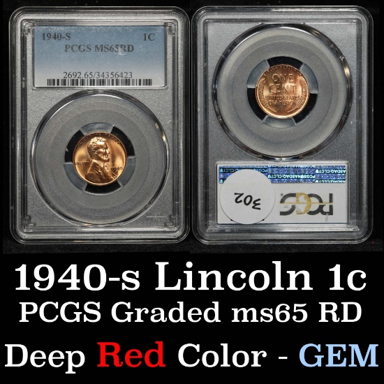 PCGS 1940-s Lincoln Cent 1c Graded ms65 RD By PCGS