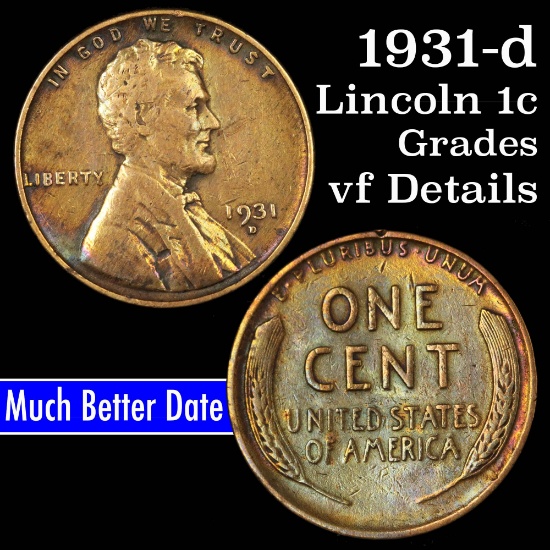 1931-d Lincoln Cent 1c Grades vf details