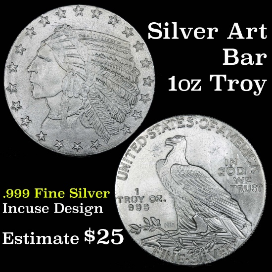 1oz. Silver Round Incuse Tribute Indian design .999 Fine