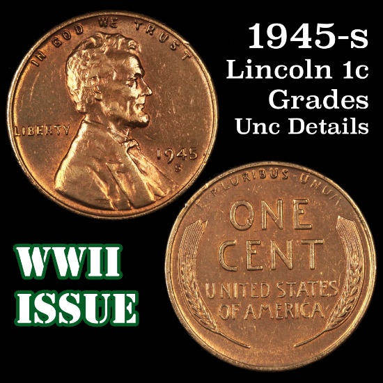 1945-s Lincoln Cent 1c Grades Unc Details