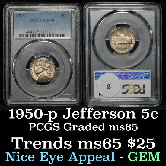 PCGS 1950-p Jefferson Nickel 5c Graded ms65 By PCGS