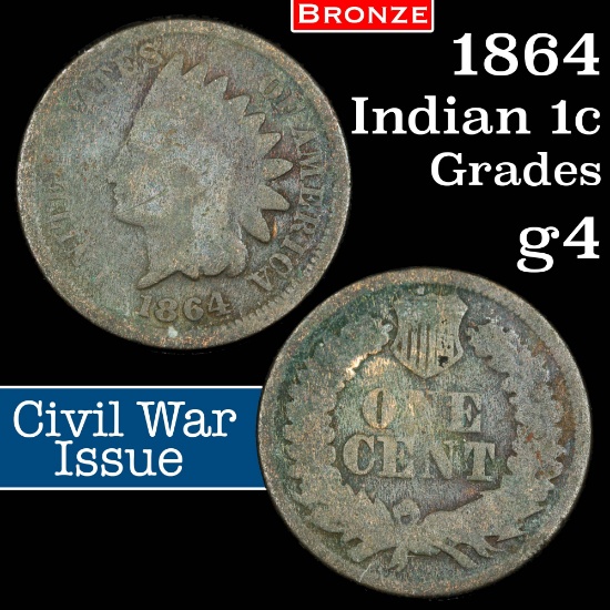 1864 Bronze Indian Cent 1c Grades g, good