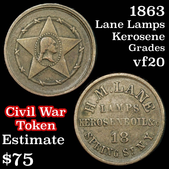 1863 Kerosene oils Civil War Token 1c Grades vf, very fine
