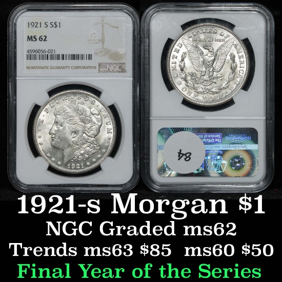 NGC 1921-s Morgan Dollar $1 Graded ms62 By NGC
