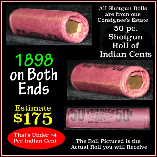 Indian Head Penny 1c Shotgun Roll, 1898 on both ends