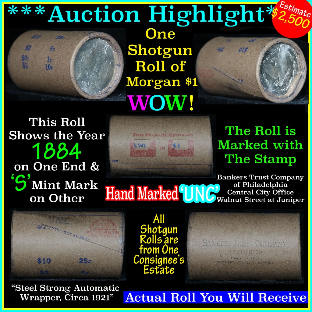 *Auction Highlight* Incredible Find, Uncirculated Morgan $1 Shotgun Roll w/1884 & 's' mint end (fc)