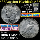 1934-d Peace Dollar $1 Graded Select+ Unc By USCG (fc)