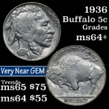 1936-p Buffalo Nickel 5c Grades Choice+ Unc