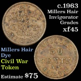 1863 Millers Hair Dye Civil War Token 1c Grades xf+