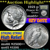 ***Auction Highlight*** 1921-p. Strong Strike Peace Dollar $1 Graded GEM+ Unc By USCG (fc)