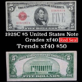 1928C $5 Red Seal United States Note Grades xf