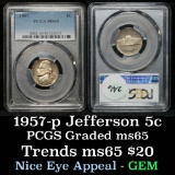 PCGS 1957-p Jefferson Nickel 5c Graded ms65 By PCGS