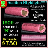 ***Auction Highlight*** Indian 1c Shotgun Roll, 1909 end, KEY date 's' mint on the other, Wow! (fc)