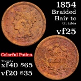 1854 Braided Hair Large Cent 1c Grades vf+