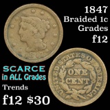 1847 Braided Hair Large Cent 1c Grades f, fine