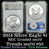 NGC 2014 Silver Eagle Dollar $1 Graded ms70 By NGC