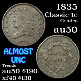 1835 Classic Head half cent 1/2c Grades AU, Almost Unc