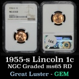 NGC 1955-s Lincoln Cent 1c Graded ms65 RD By NGC