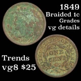 1849 Braided Hair Large Cent 1c Grades vg details