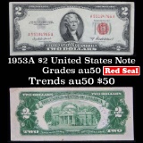 1953A $2 Red Seal United States Note Grades AU, Almost Uncirculated