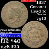 1837 Coronet Head Large Cent 1c Grades vg+