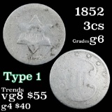 1852 3 Cent Silver 3cs Grades g+