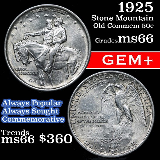 1925 Stone Mountain Old Commem Half Dollar 50c Grades GEM+ Unc (fc)