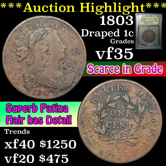 ***Auction Highlight*** 1803 Draped Bust Large Cent 1c Graded vf++ by USCG (fc)