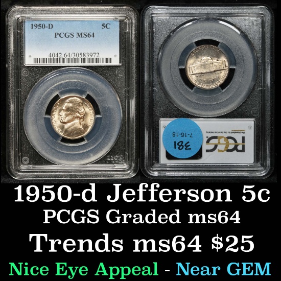 PCGS 1950-d Jefferson Nickel 5c Graded ms64 By PCGS