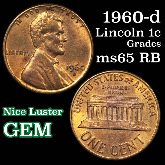 1960-d Lg Date Lincoln Cent 1c Grades GEM Unc RB