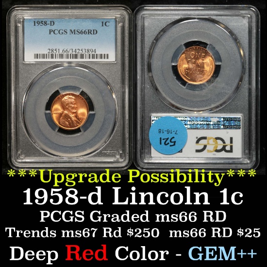 PCGS 1958-d Lincoln Cent 1c Graded ms66 RD By PCGS (fc)