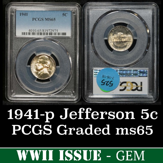 PCGS 1941-p Jefferson Nickel 5c Graded ms65 By PCGS
