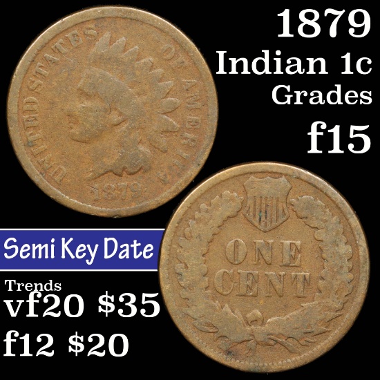 1879 Indian Cent 1c Grades f+