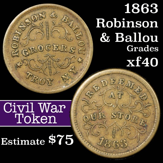 1863 Robinson & Bakkou Grocers Civil War Token 1c Grades xf