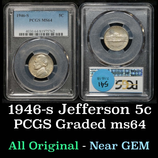 PCGS 1946-s Jefferson Nickel 5c Graded ms64 By PCGS