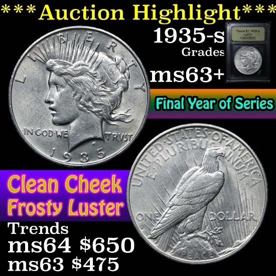 ***Auction Highlight*** 1935-s Peace Dollar $1 Graded Select+ Unc by USCG (fc)